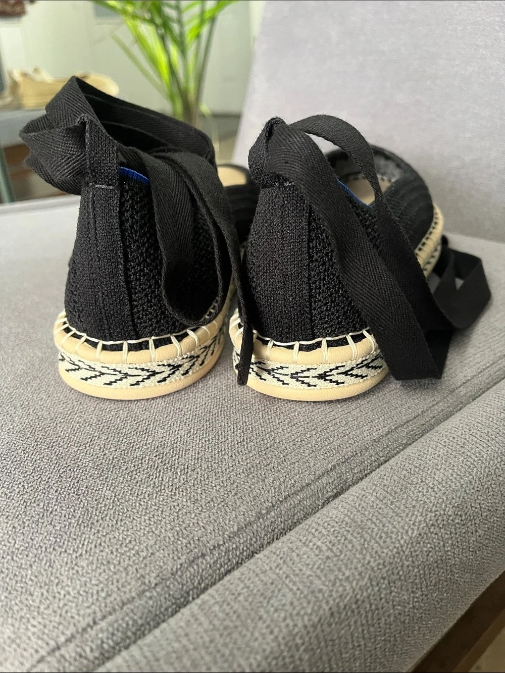Black Espadrille Flat with Ankle Tie 9.5